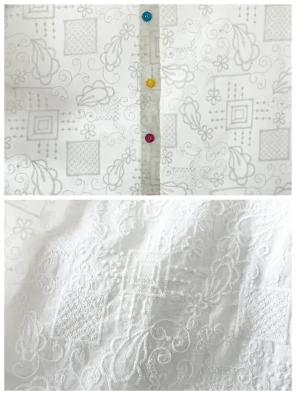 フリルネック刺繍ジャカード半袖ブラウス
