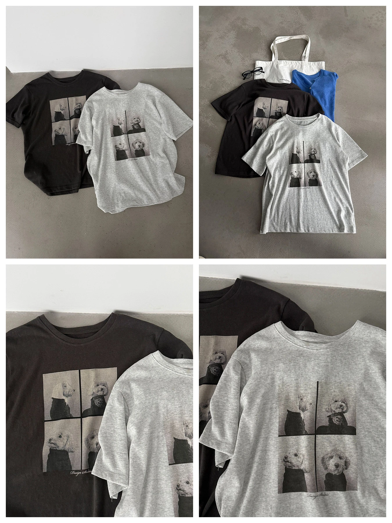 ゆったり着回し力抜群犬柄プリント入り半袖Tシャツ