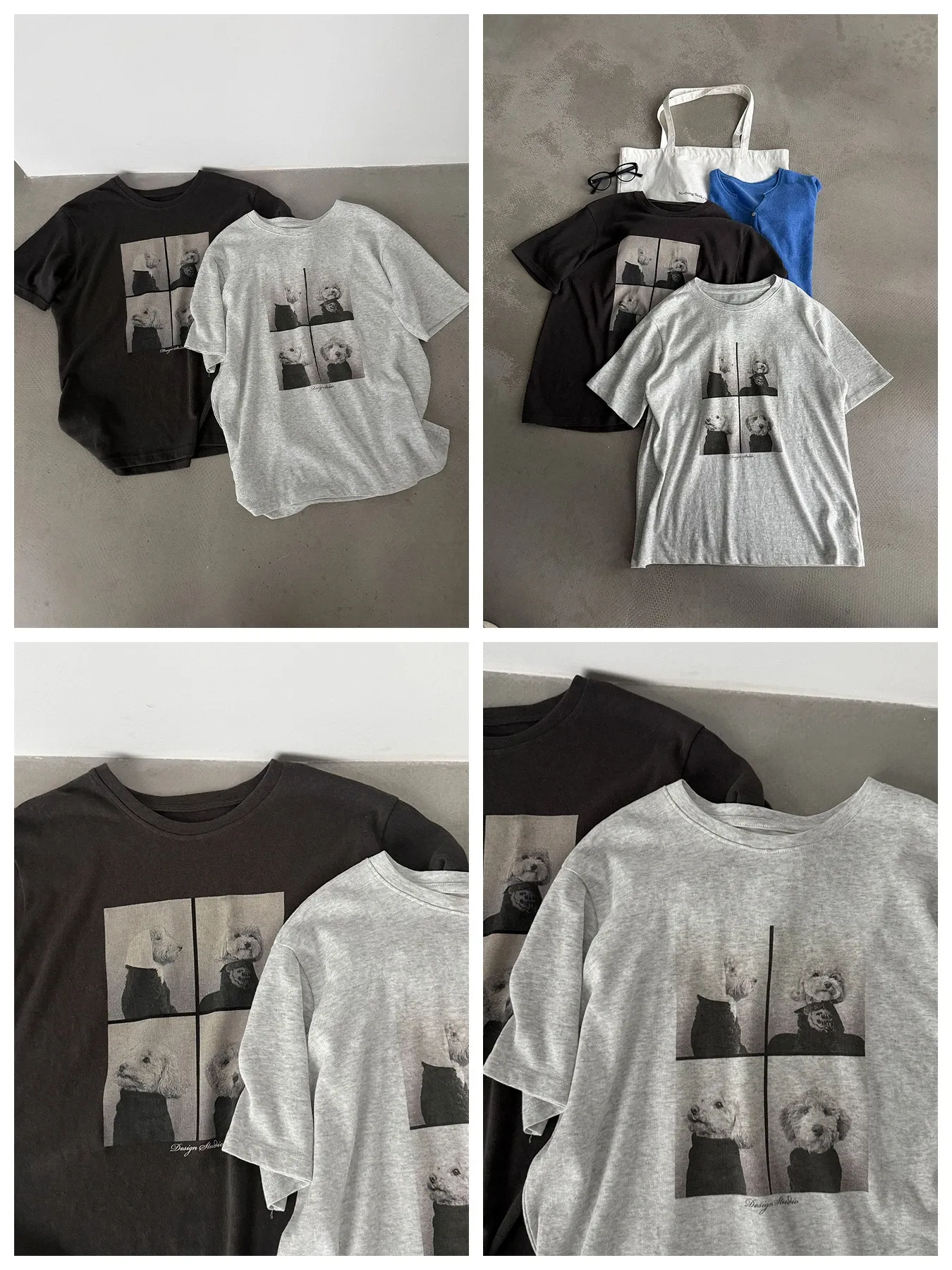 ゆったり着回し力抜群犬柄プリント入り半袖Tシャツ