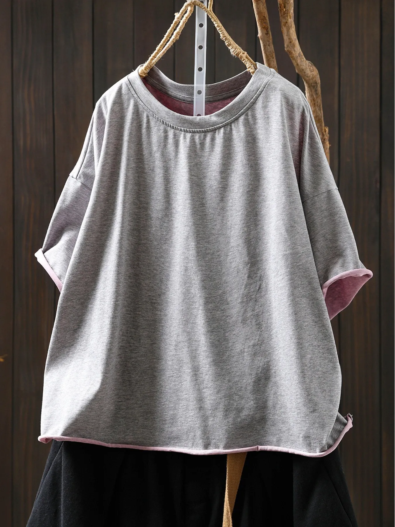 【2点7,990円】配色ロールエッジコットン100％半袖Tシャツ