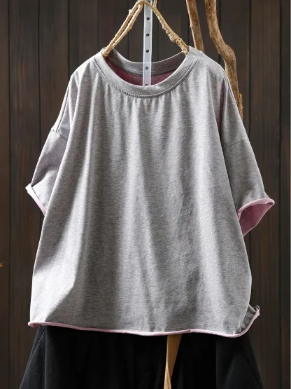 【2点7,990円】配色ロールエッジコットン100％半袖Tシャツ