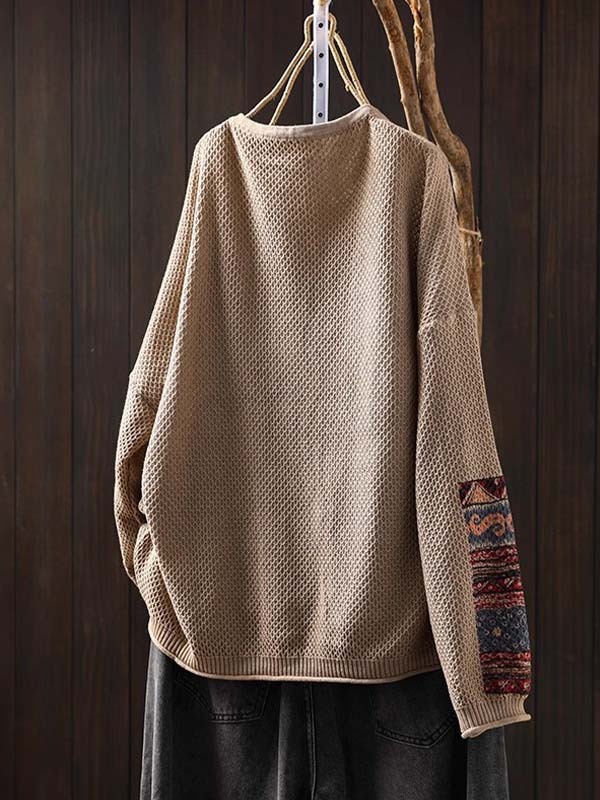 ヴィンテージ ゆったりプリント入りコットンニットプルオーバー-Sodemai