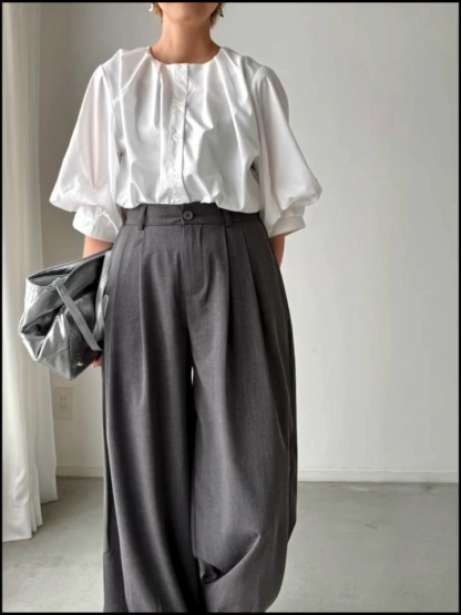 【2点8,260円】レトロフレンチ風パフスリーブブラウス