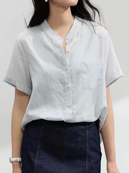 シンプルなリヨセルリネン半袖シャツ