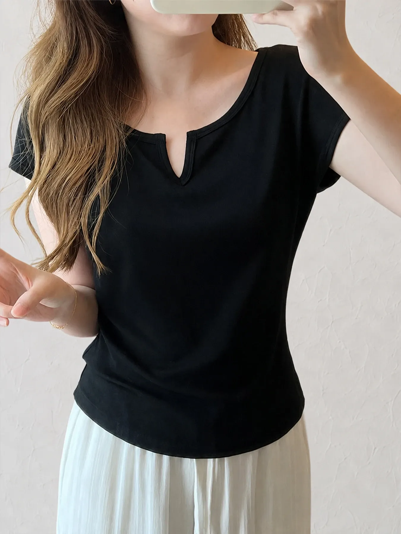 テンセルウール混素材ドルマンスリーブ半袖Tシャツ
