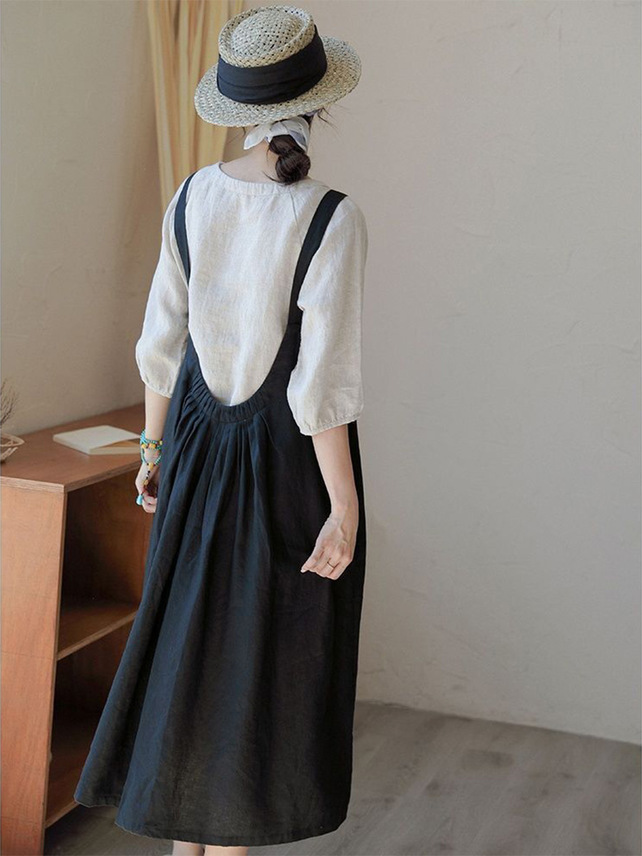 コットンリネン*裾ゴム*サロペットワンピN1038BE6273ベージュ*ジャンスカ*オールインワン*ワンピース Bilitis dix-sept ans｜コットンリネンサロペットワンピース