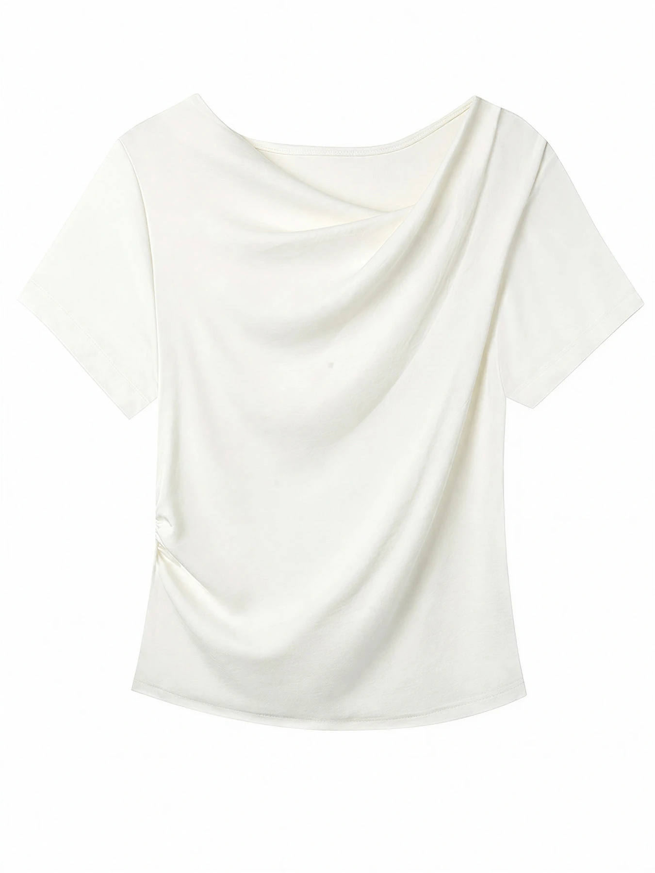 高級感溢れるドレープネックすっきり見え半袖Tシャツ 