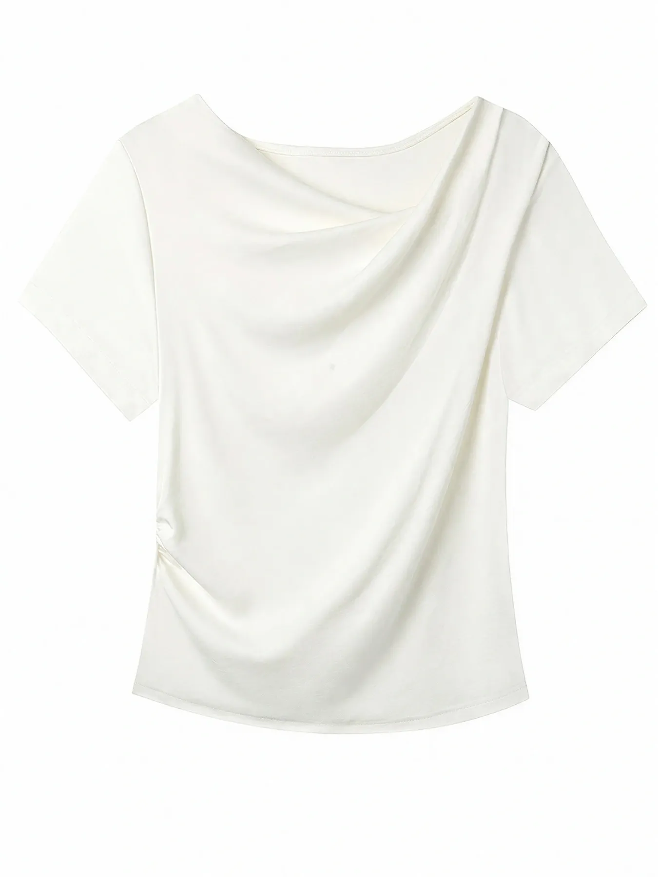高級感溢れるドレープネックすっきり見え半袖Tシャツ 