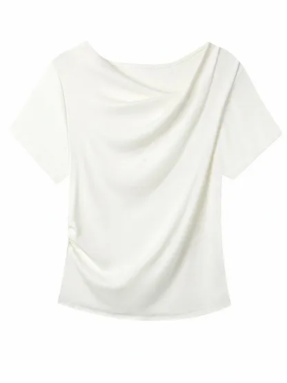 高級感溢れるドレープネックすっきり見え半袖Tシャツ 