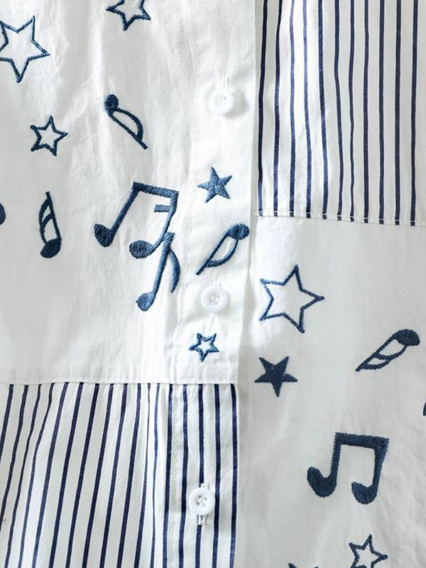 ストライブ刺繍切り替えコットンシャツ