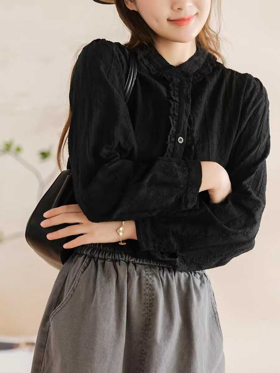総刺繍メロウフリルコットンブラウス-Sodemai