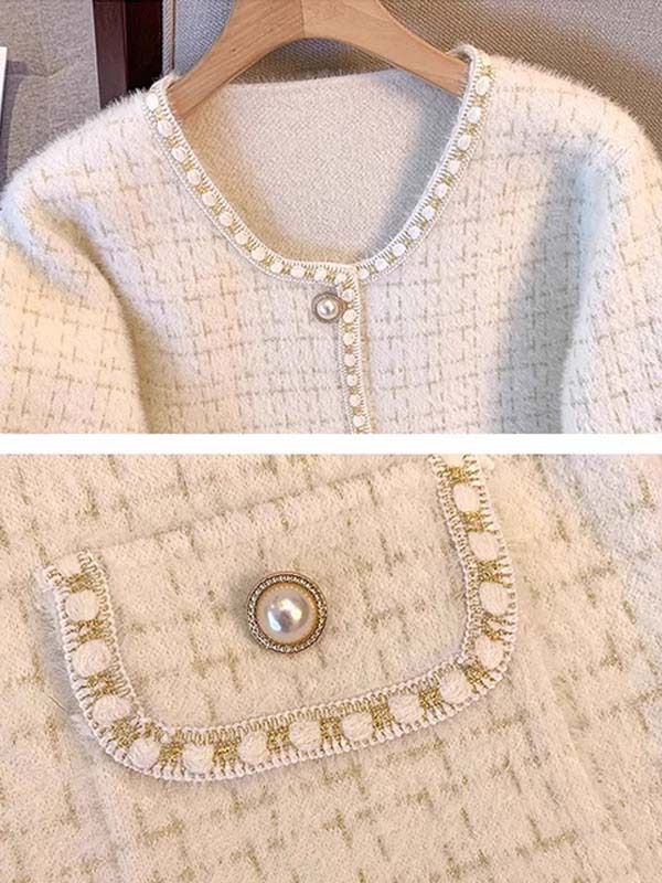 秋冬ミンクタッチニットショートカーディガン-Sodemai