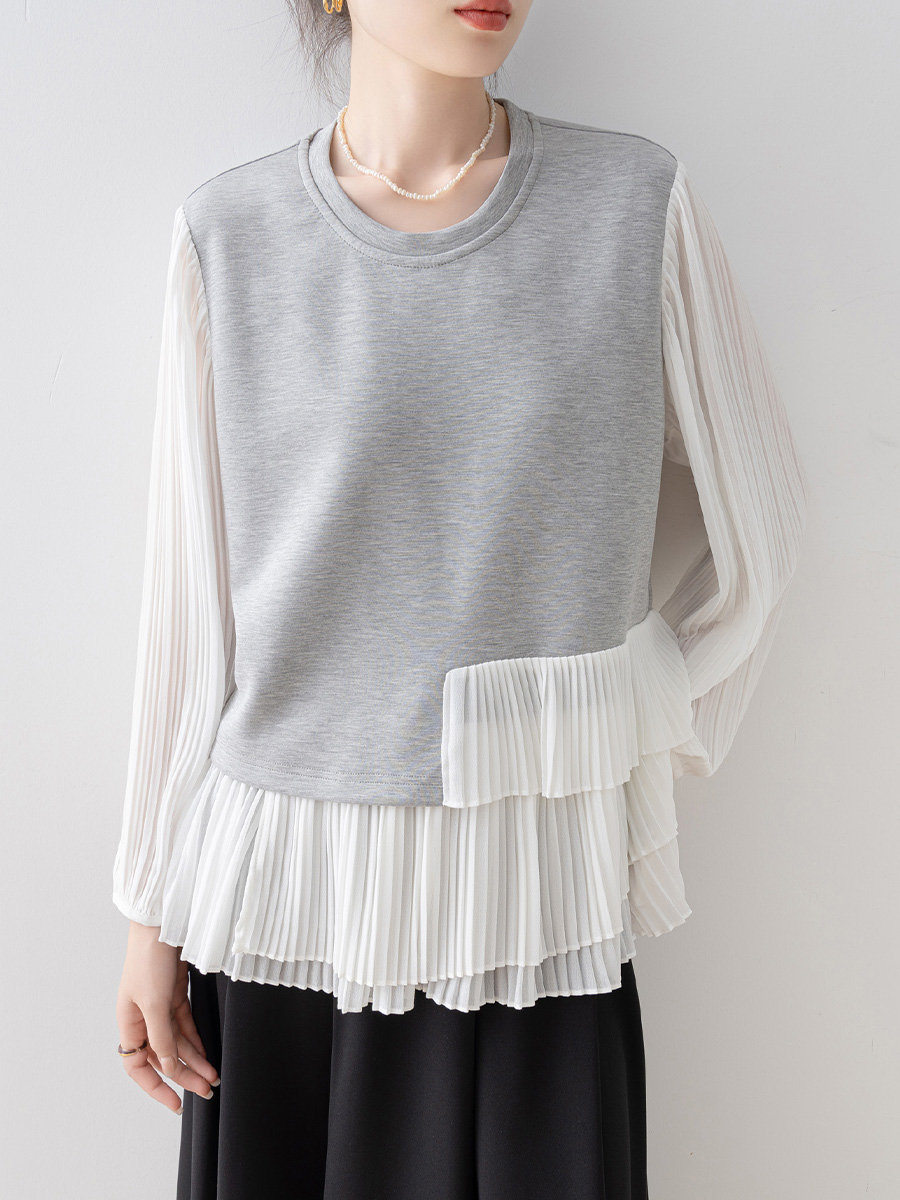レイヤード風ゆったりクルーネックスウェット-Sodemai