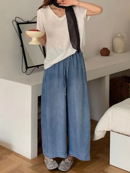 レトロ風リヨセル素材カーブパンツ