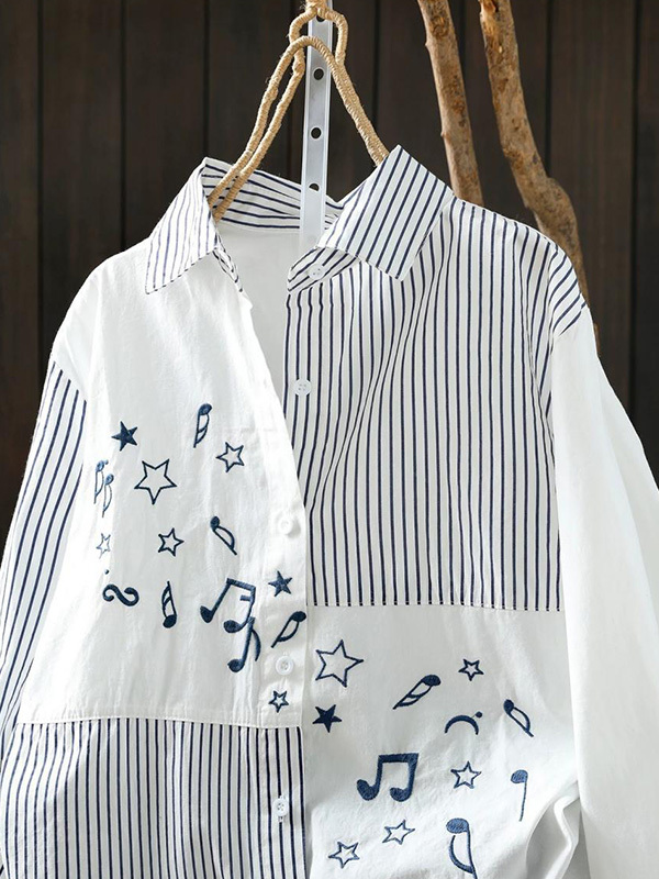 ストライブ刺繍切り替えコットンシャツ