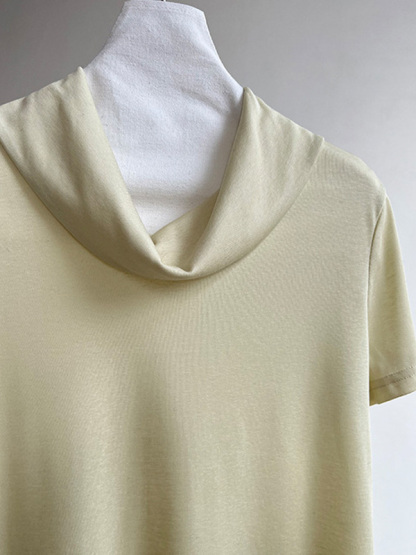 シンプルなデザインくしゅっとネック薄手半袖Tシャツ