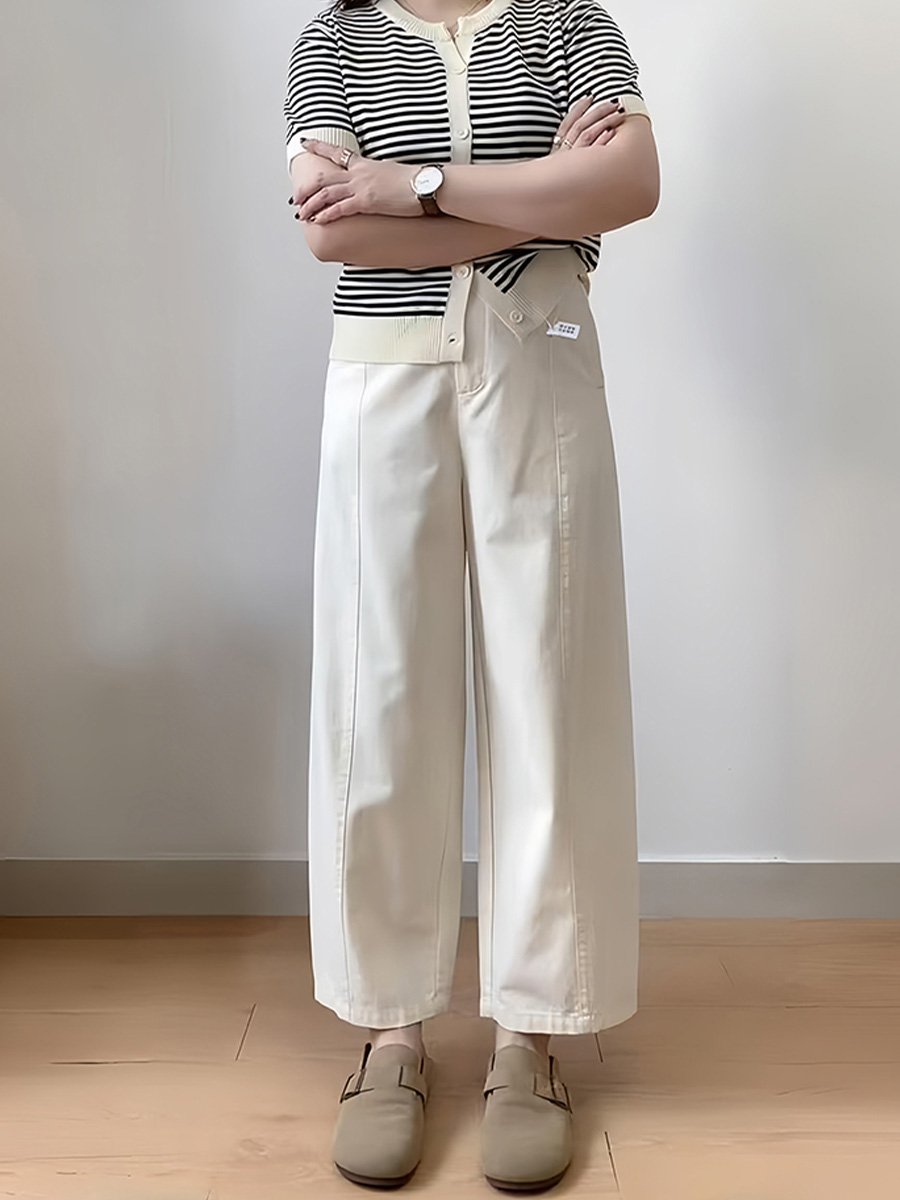 「身長145cm向け」ホワイトゆったりヒップカバー美脚デニムパンツ-Sodemai