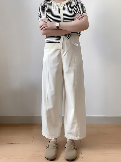 「身長145cm向け」ホワイトゆったりヒップカバー美脚デニムパンツ-Sodemai