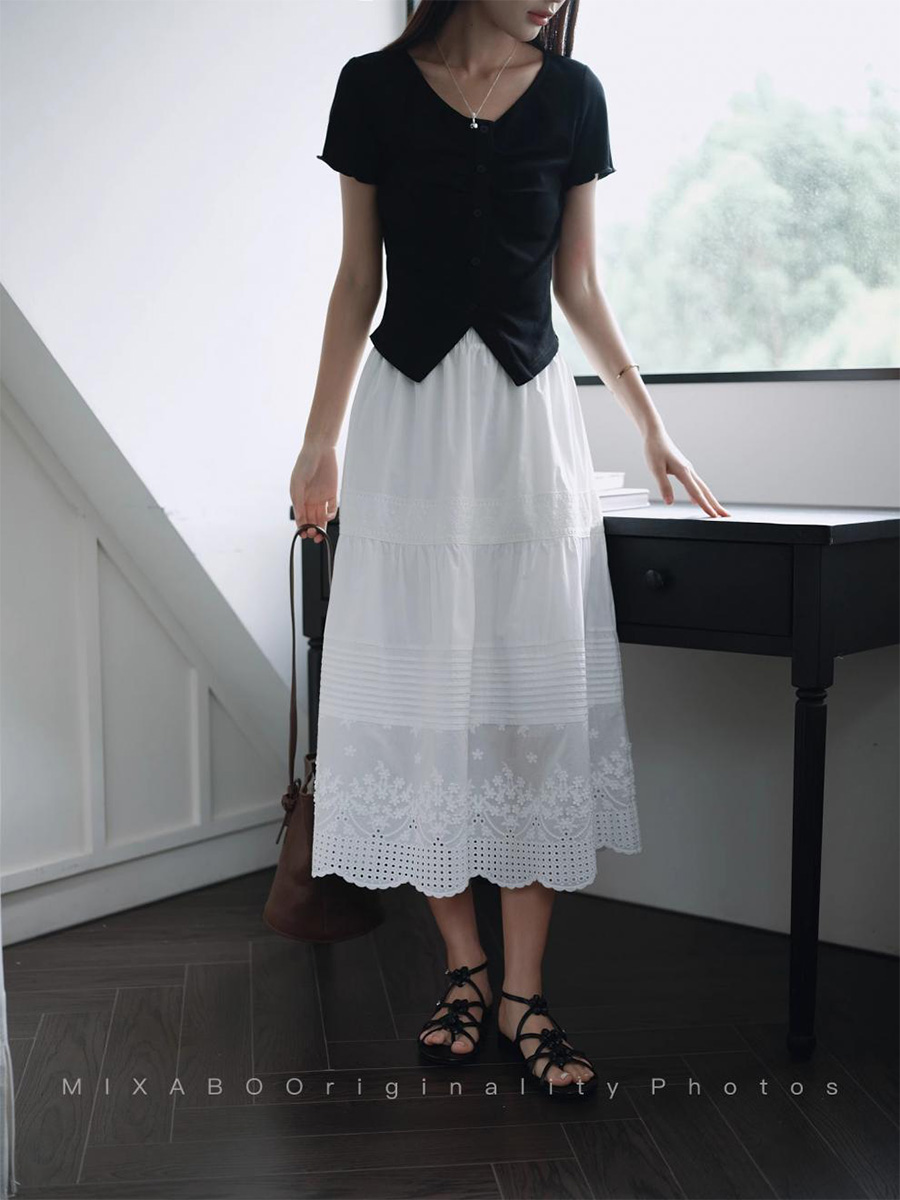 カットワークロングスカート – Sodemai