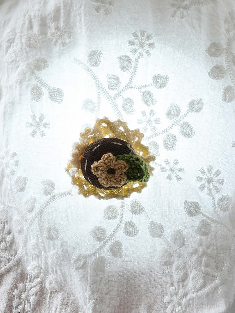 立体フラワー刺繍 ストライプ切り替え コットンシャツ-Sodemai