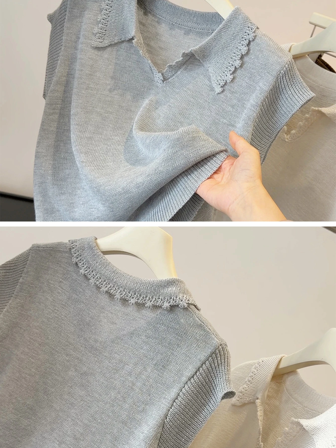 フリル襟フレンチリーブ上品なニットトップス