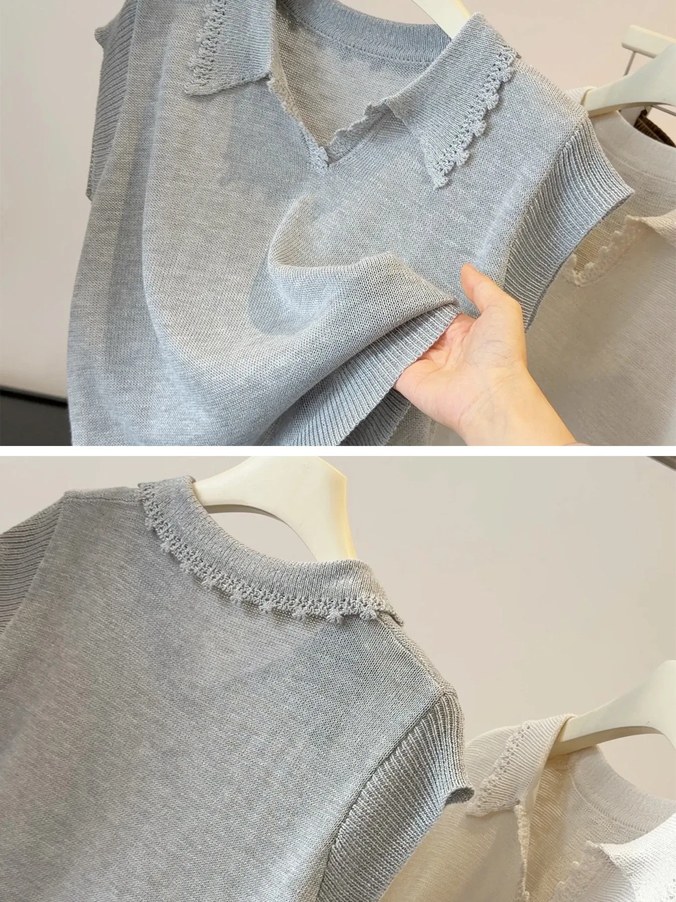 フリル襟フレンチリーブ上品なニットトップス