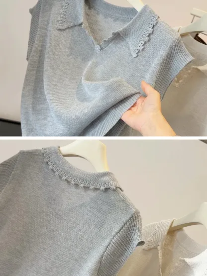 フリル襟フレンチリーブ上品なニットトップス