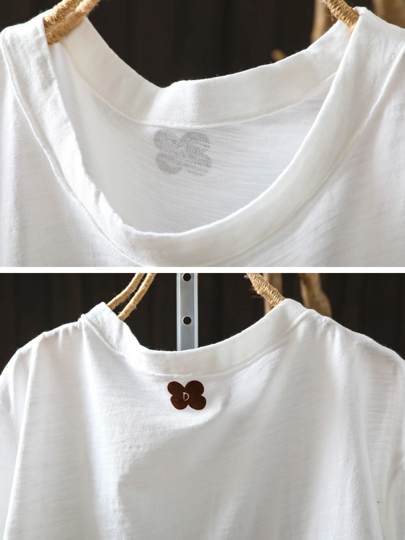 上品さ漂う小花ワッペン付きコットン100％半袖Tシャツ