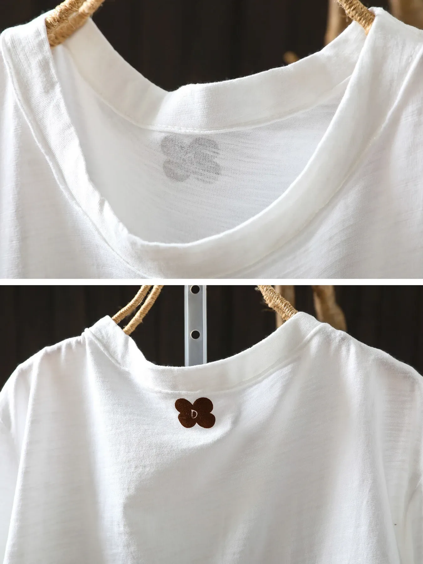 上品さ漂う小花ワッペン付きコットン100％半袖Tシャツ