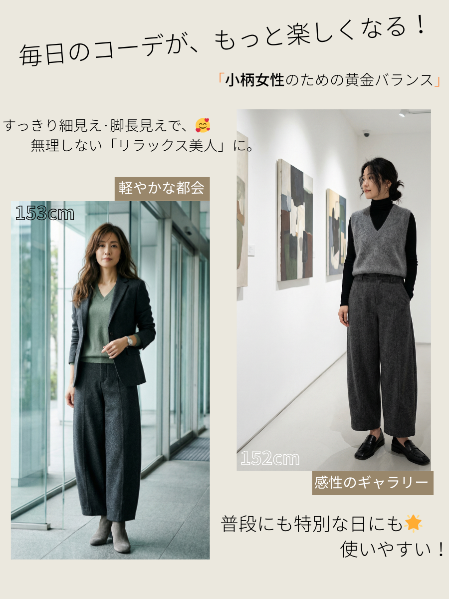 「身長145～155cm向け」高級感溢れるレトロなラシャカジュアルパンツ