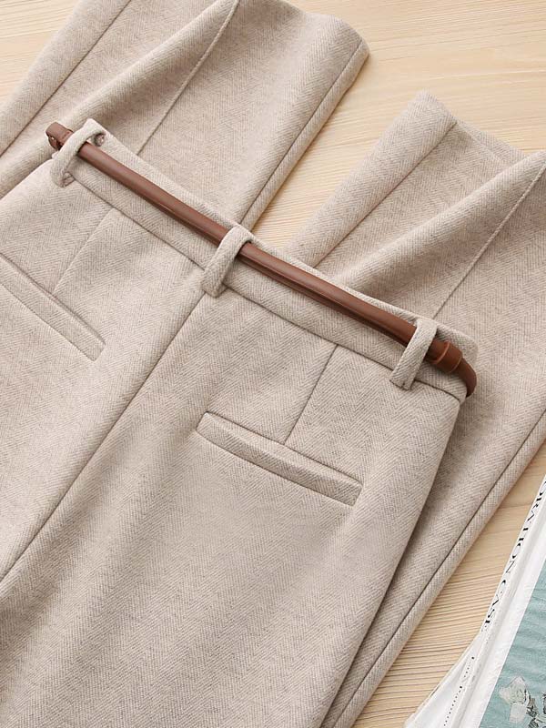 「身長150cm向け」秋冬用厚手ウール混あったかストレートパンツ