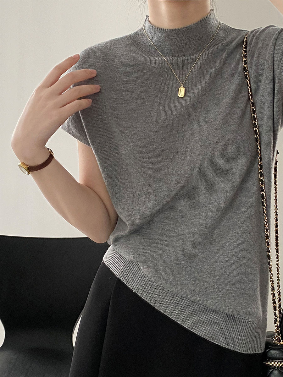 春秋ニットモックネックTシャツ-Sodemai