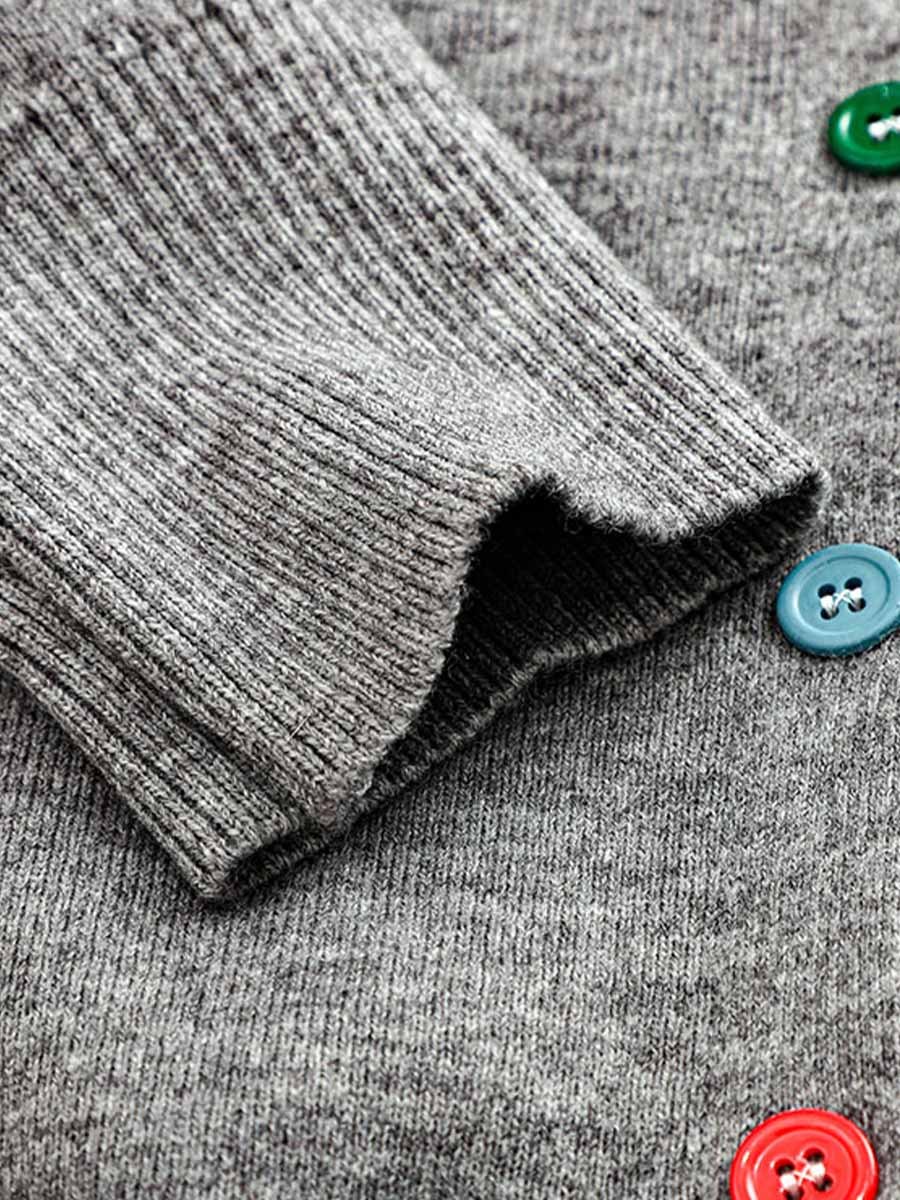 グレーソーセージ犬刺繍ニットカーディガン-Sodemai