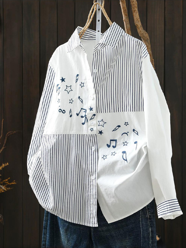 ストライブ刺繍切り替えコットンシャツ