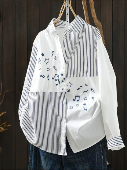ストライブ刺繍切り替えコットンシャツ