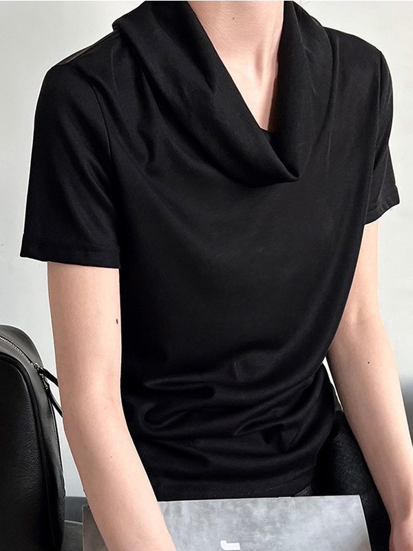 シンプルなデザインくしゅっとネック薄手半袖Tシャツ
