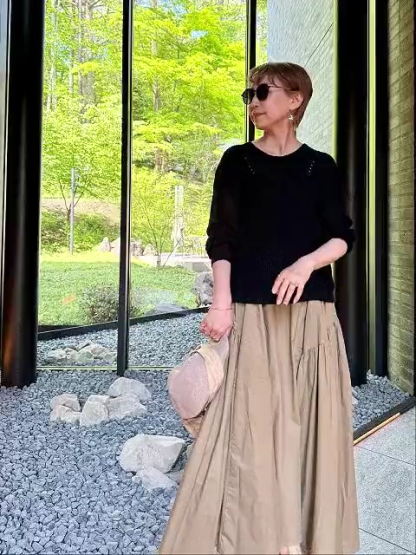 「身長152cm以上向け」ナチュラルな雰囲気ゴムウエスト仕様フレアスカート
