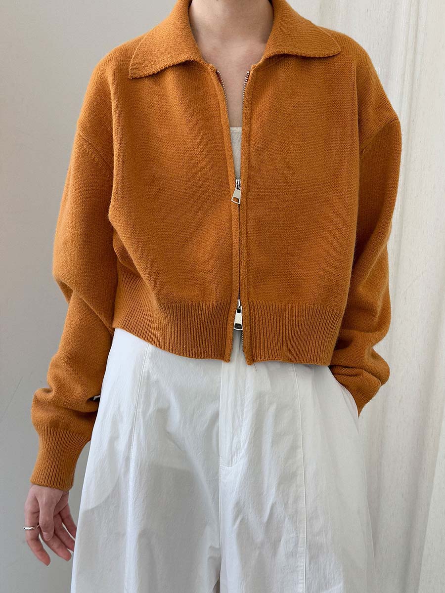 ニットポロ襟ショート丈ダブルジッパーヘッドアウター-Sodemai