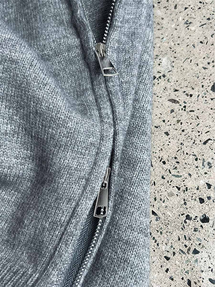 ニットポロ襟ショート丈ダブルジッパーヘッドアウター-Sodemai