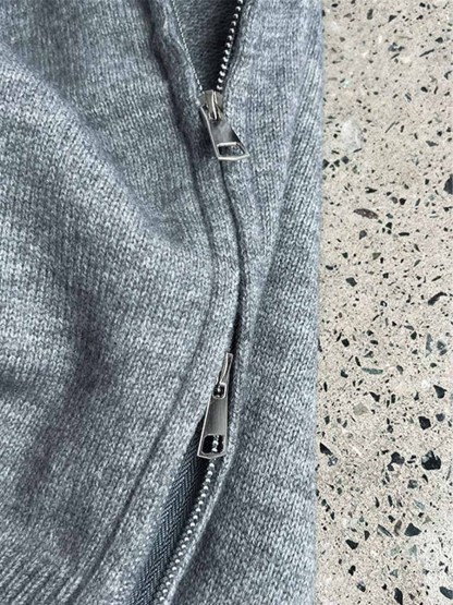ニットポロ襟ショート丈ダブルジッパーヘッドアウター-Sodemai