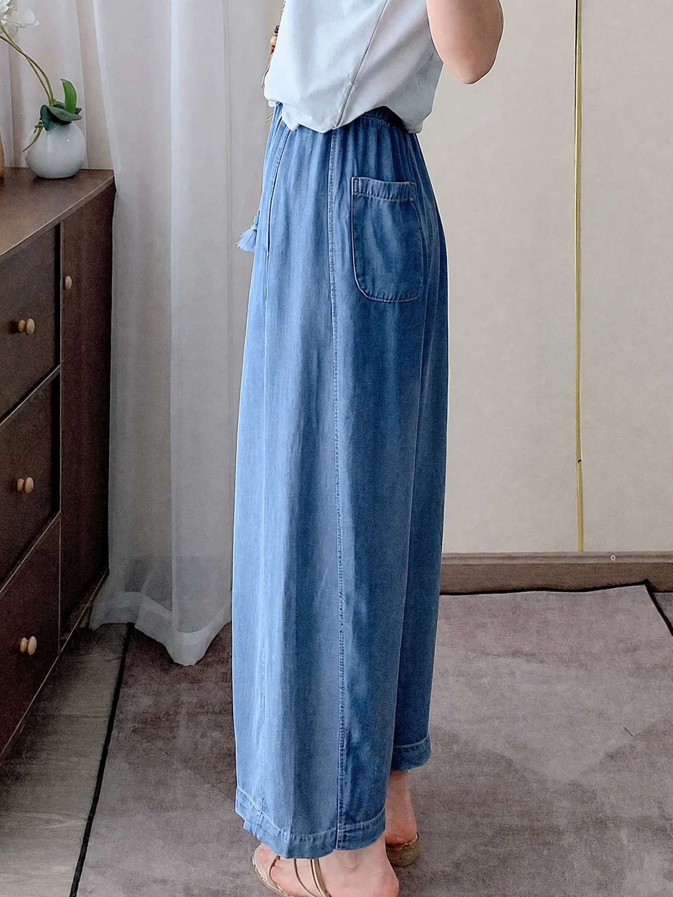 レトロ風リヨセル素材カーブパンツ