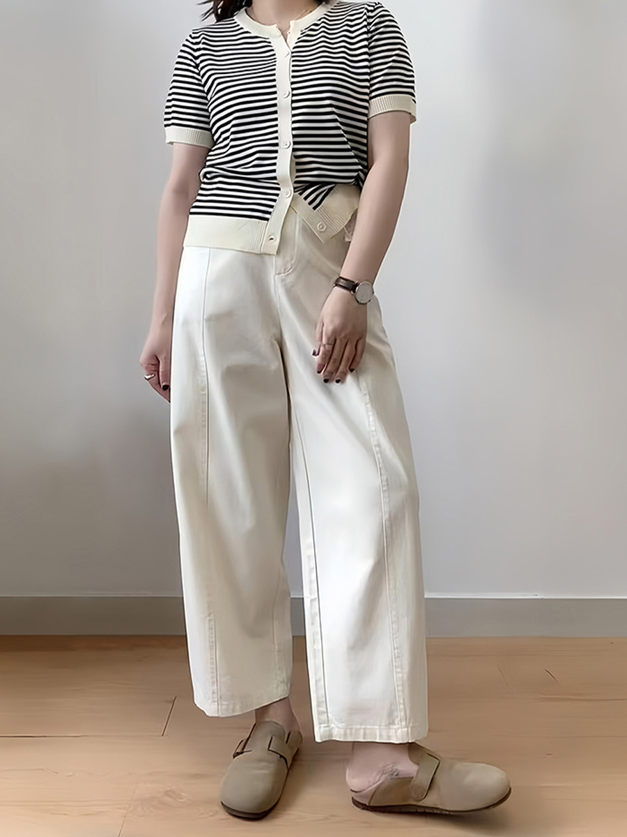 「身長145cm向け」ホワイトゆったりヒップカバー美脚デニムパンツ-Sodemai