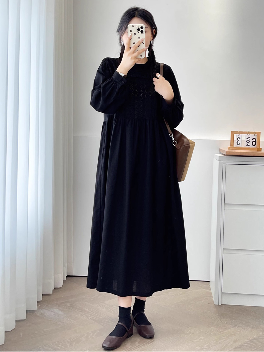 初秋用レトロ風職人技刺繍長袖ワンピース-Sodemai