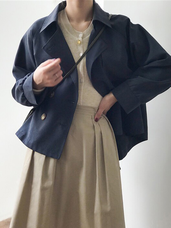 小柄さん向けレトロ風ゆったりショート丈ワークジャケット