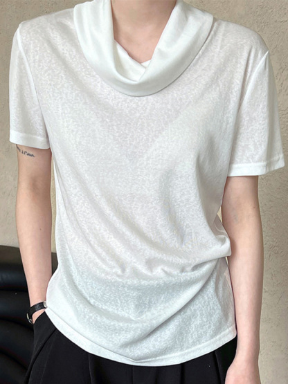 シンプルなデザインくしゅっとネック薄手半袖Tシャツ