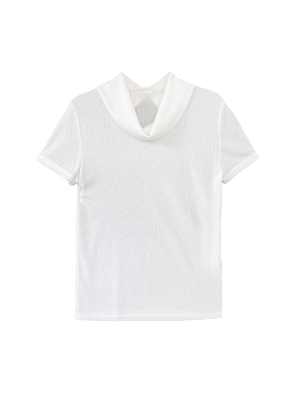 シンプルなデザインくしゅっとネック薄手半袖Tシャツ