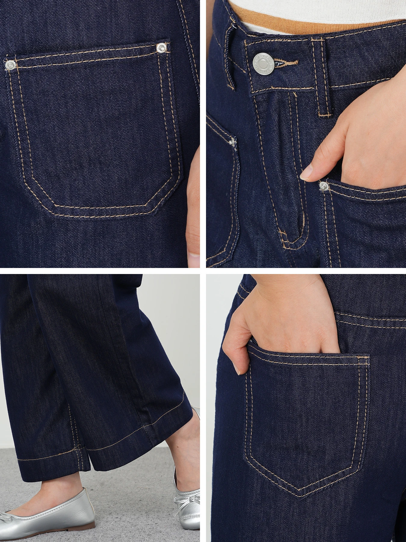 小柄向けすっきり見えハイウエストストレートデニムパンツ 
