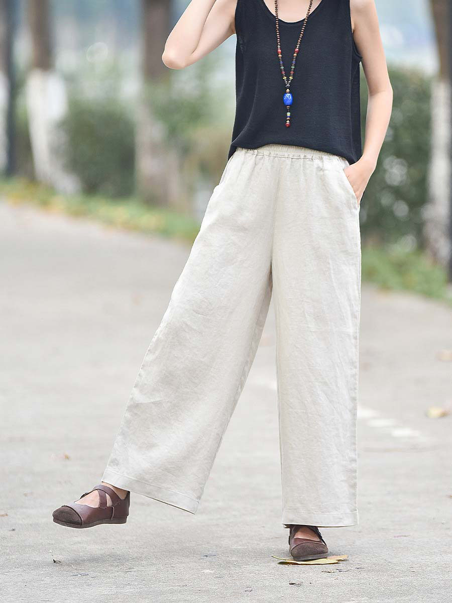 「身長150cm向け」リネンハイウエストワイドパンツ-Sodemai