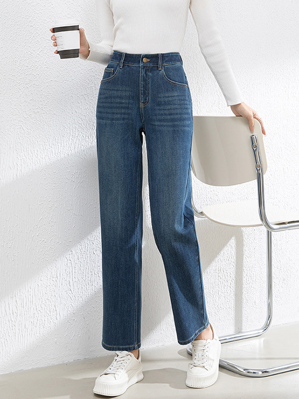 「身長150cm以上向け」新作ハイウエストすっきり見えストレートデニムパンツ