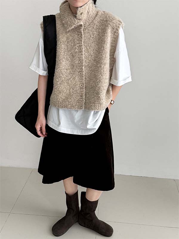 ミニマルふんわりスタンドカラーニットベスト-Sodemai